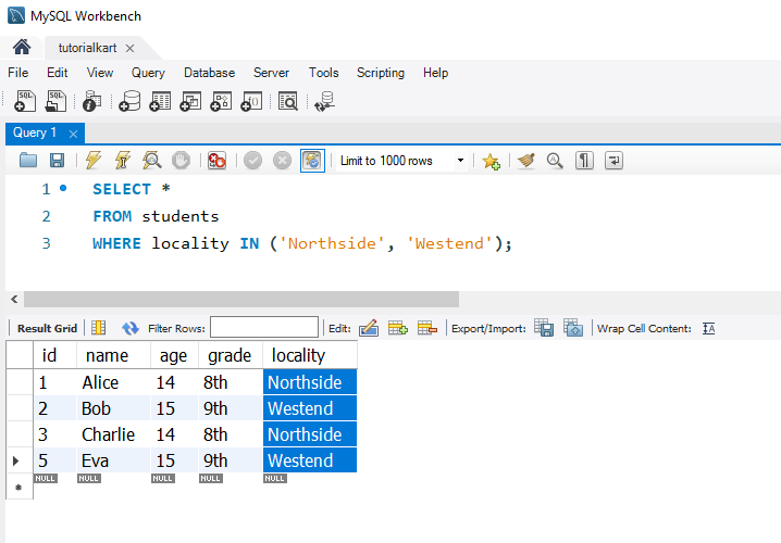 SQL IN Operator - Filtering by Locality