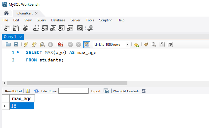 SQL MAX Function - Finding the Maximum Age in the Students Table