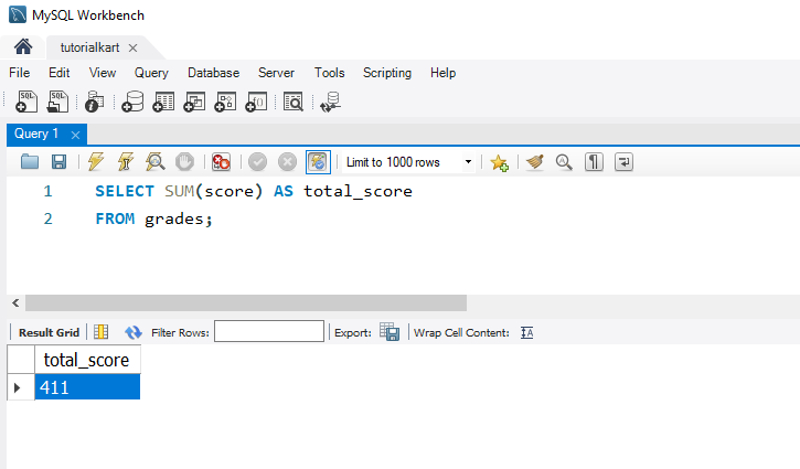 SQL SUM Function Example - Calculating the Total Score Across All Subjects