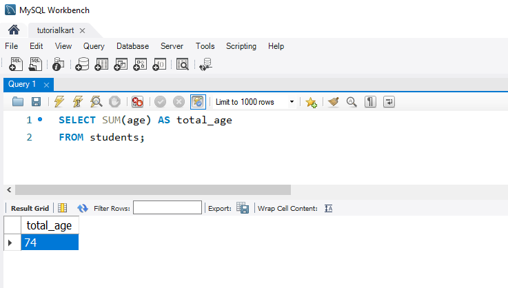 SQL SUM Function Example - Calculating the Total Age of Students