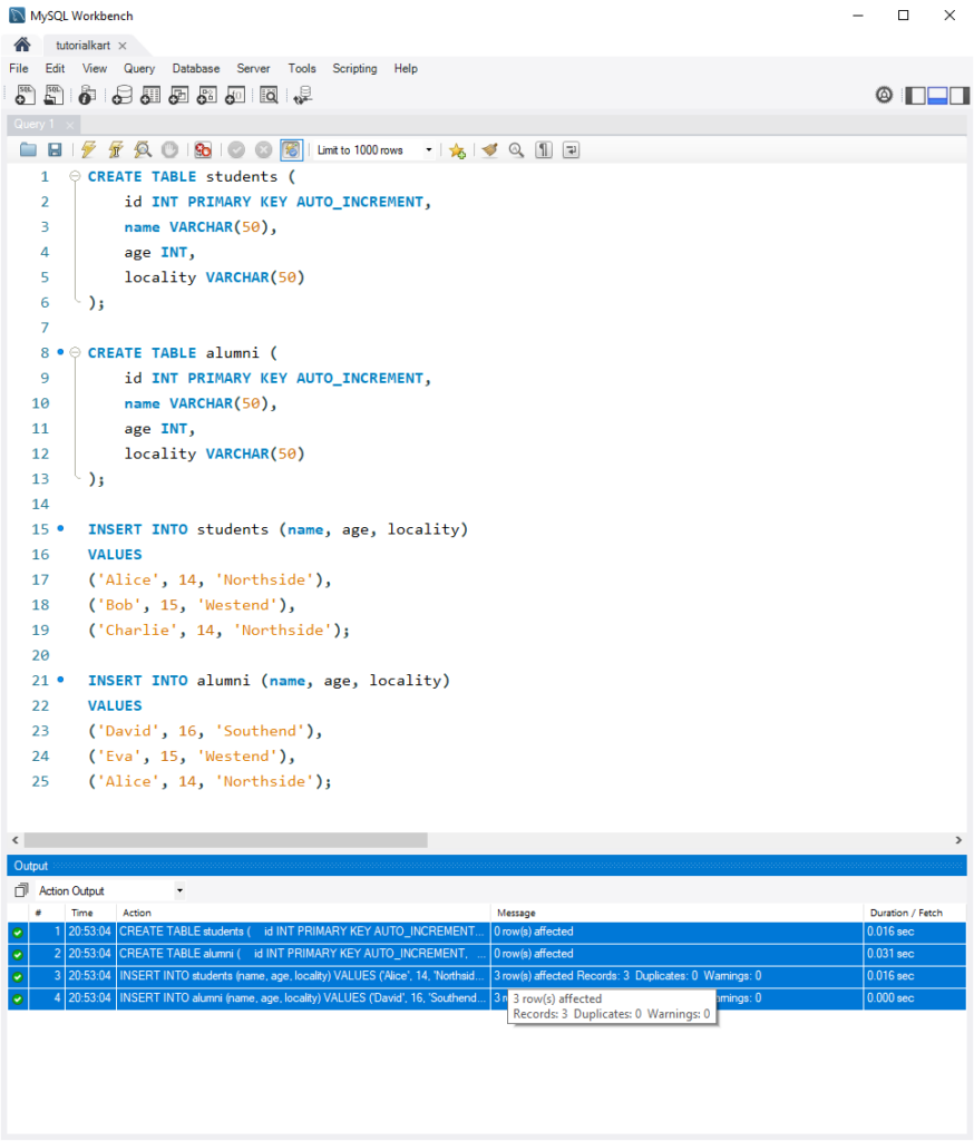 SQL UNION Operator - Setup for examples