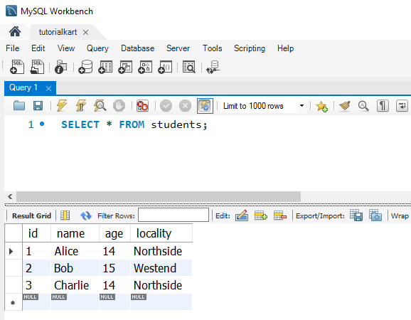 SQL UNION Operator - Example table data - students