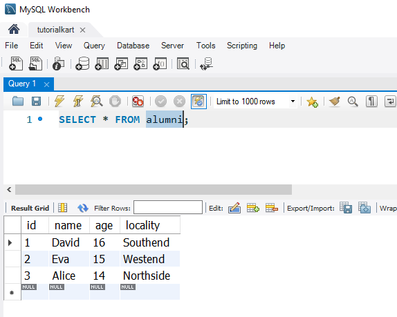 SQL UNION Operator - Example table data - alumni