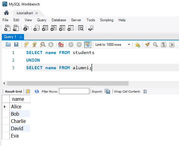 SQL UNION Operator Example - Combining All Students and Alumni Names