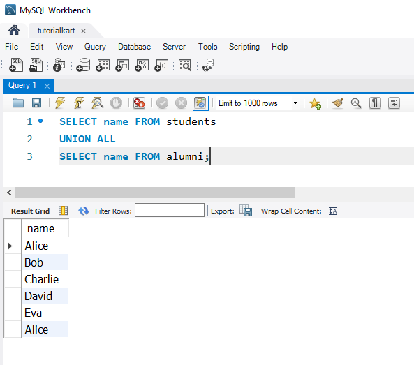 SQL UNION Operator Example - Combining Data and Keeping Duplicates with UNION ALL