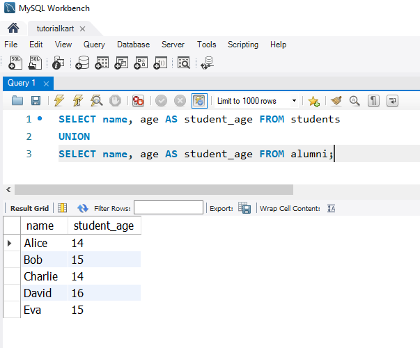 SQL UNION Operator Example - Combining and Renaming Columns in Results