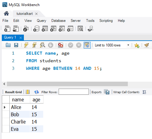 SQL BETWEEN Operator Example - Filtering by Age Range