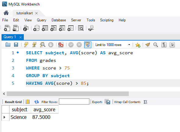 SQL HAVING Clause Example - Combining WHERE and HAVING Clauses 