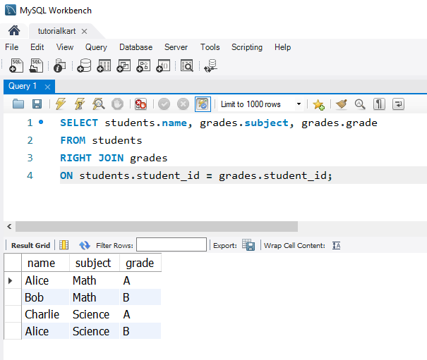 SQL Joins - Example Using RIGHT JOIN to Include All Grades