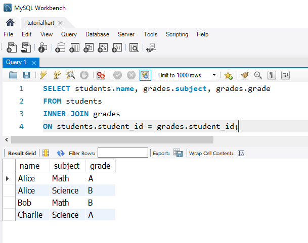 SQL INNER JOIN Example - Retrieving Students with Their Grades