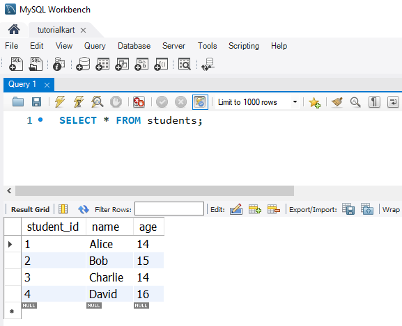 SQL LEFT JOIN - Table data for Example s - students table