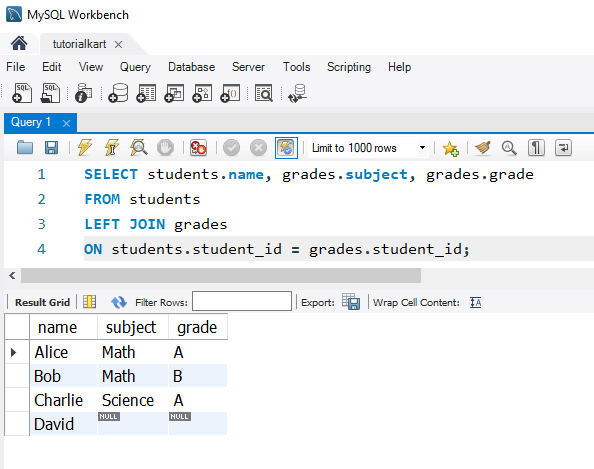 SQL LEFT JOIN Example - Retrieving All Students with Their Grades