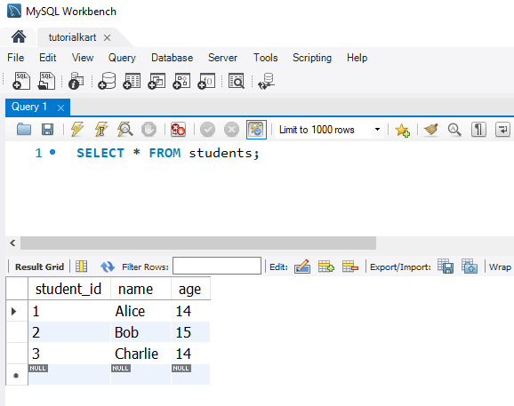 SQL RIGHT JOIN - Table data - students