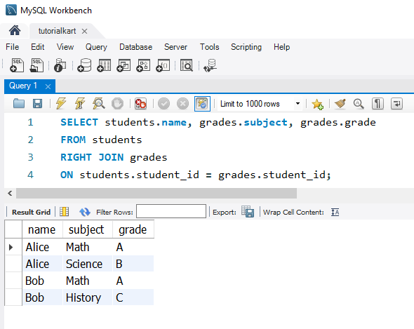 SQL RIGHT JOIN Example - Retrieving All Grades with Corresponding Students