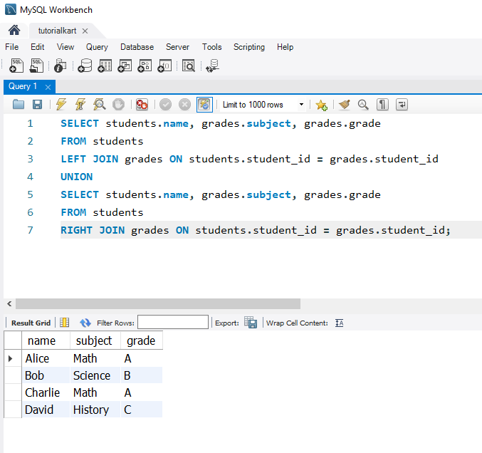 SQL FULL JOIN Example - Retrieving All Students and All Grades