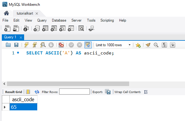 SQL ASCII Function Example - Getting the ASCII Code for a Single Character