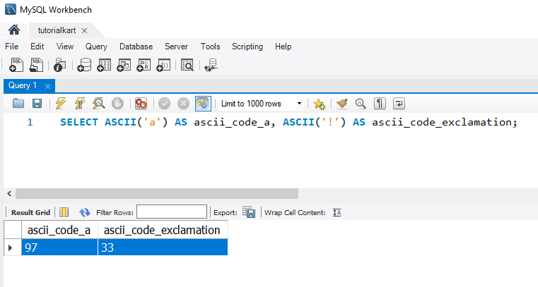 SQL ASCII Function Example - Getting ASCII Codes for Lowercase and Special Characters