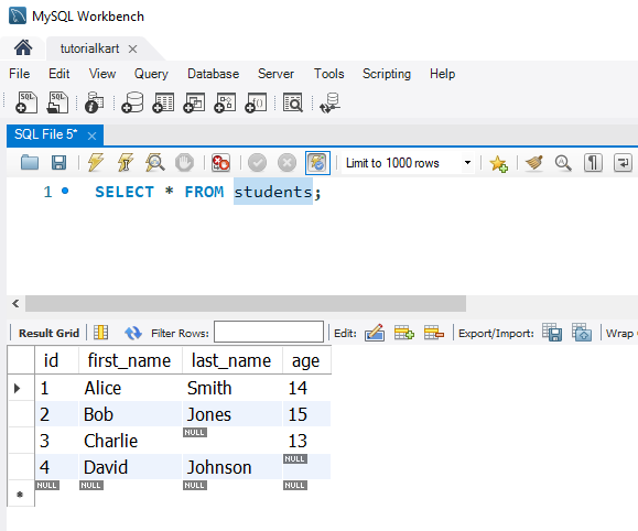 SQL CONCAT() Function - Table data for examples - students table