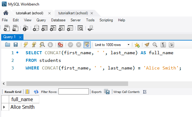 SQL CONCAT() Function Example - Using CONCAT in a WHERE Clause