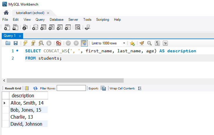 SQL CONCAT_WS() Function Example - Concatenating Multiple Fields with a Comma Separator