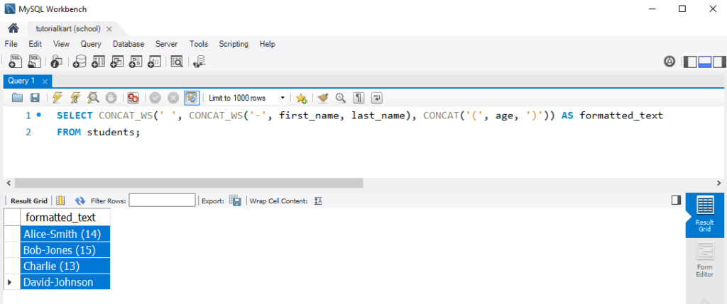 SQL CONCAT_WS() Function Example - Using CONCAT_WS with Custom Separators for Text Formatting