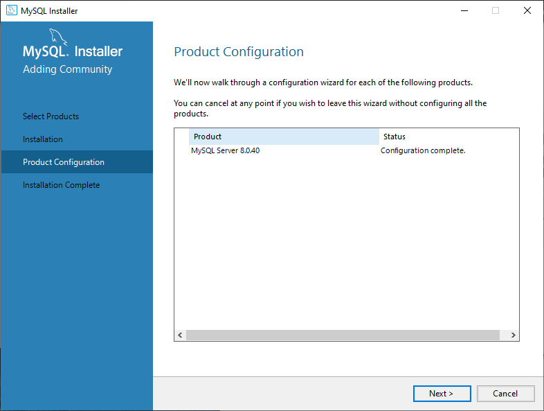 MySQL Server Installation Complete