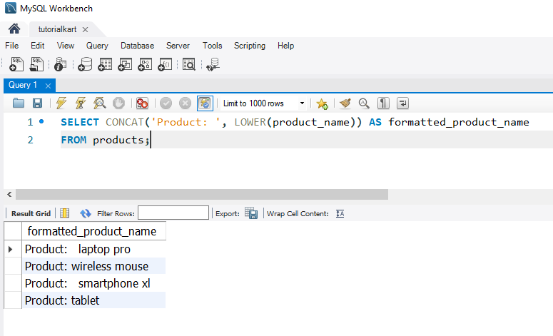 SQL LOWER() Example - Using LOWER() with CONCAT() for Custom Output