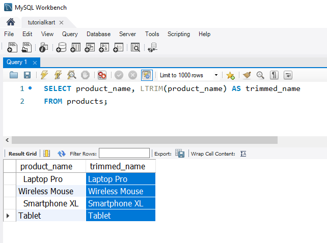 SQL LTRIM() Example - Removing Leading Spaces from Product Names