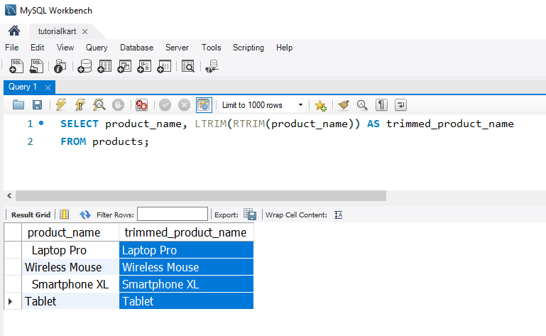 SQL LTRIM() Example - Combining LTRIM() with RTRIM() to Remove Both Leading and Trailing Spaces