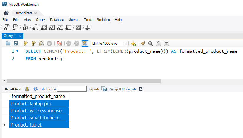 SQL LTRIM() Example - Using LTRIM() with CONCAT() for Formatted Output