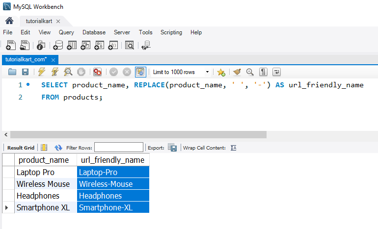 SQL REPLACE() Example - Replacing Spaces with Hyphens