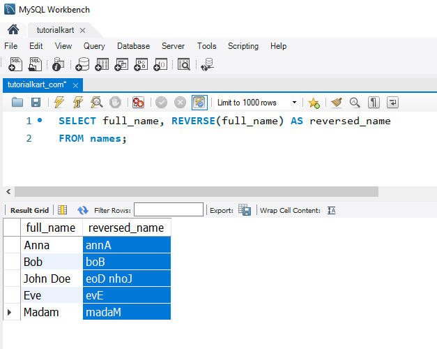 SQL REVERSE() Example  - Reversing a string value