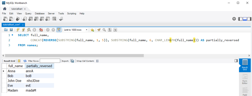 SQL REVERSE() Example  - Reversing a Substring