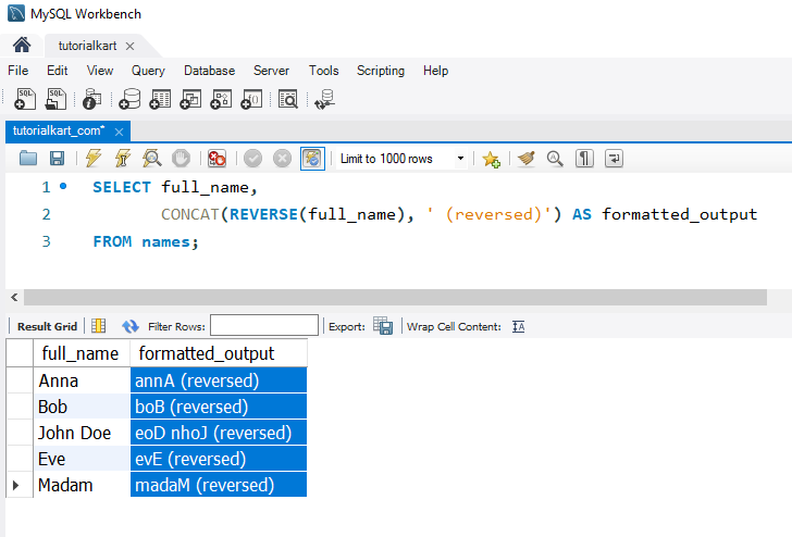 SQL REVERSE() Example  - Reversing with Concatenated Output