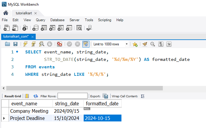 Convert Strings to Dates in MySQL Example - Converting DD/MM/YYYY Format