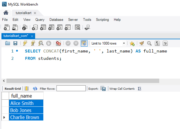 Concatenate Strings in MySQL - Example - Concatenating First and Last Names Using CONCAT()