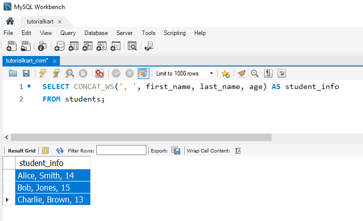 Concatenate Strings in MySQL - Example - Using CONCAT_WS to Add Custom Separators