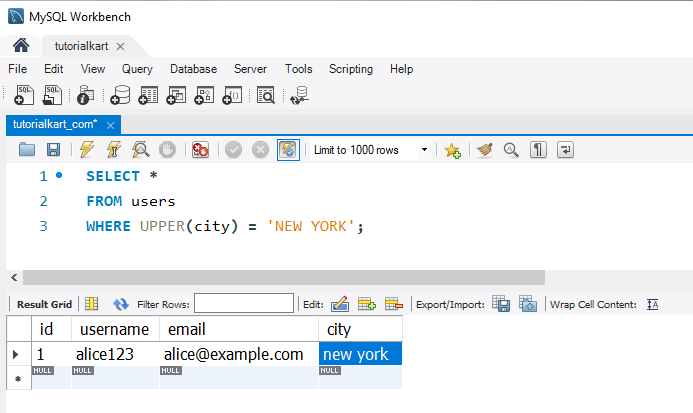 Convert Strings to Uppercase in MySQL - Example - Using UPPER() for Case-Insensitive Searches