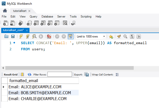 Convert Strings to Uppercase in MySQL - Example - Combining UPPER() with CONCAT() for Custom Output