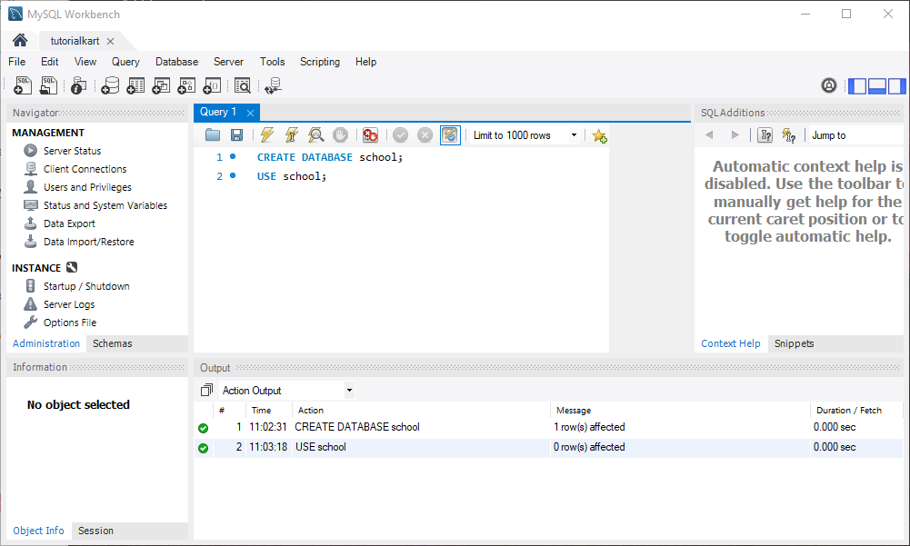 MySQL - Select the Database