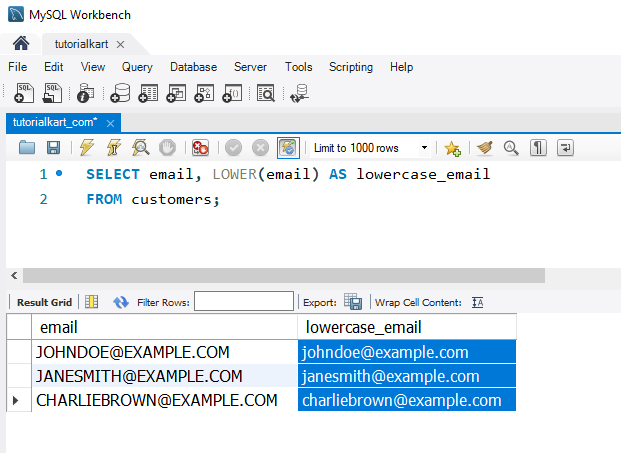 Convert Strings to Lowercase in MySQL - Example - Converting Email Addresses to Lowercase