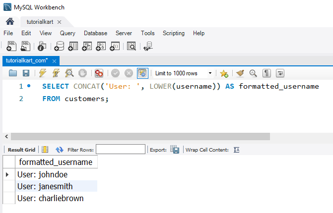 Convert Strings to Lowercase in MySQL - Example - Using LOWER() with CONCAT for Custom Output