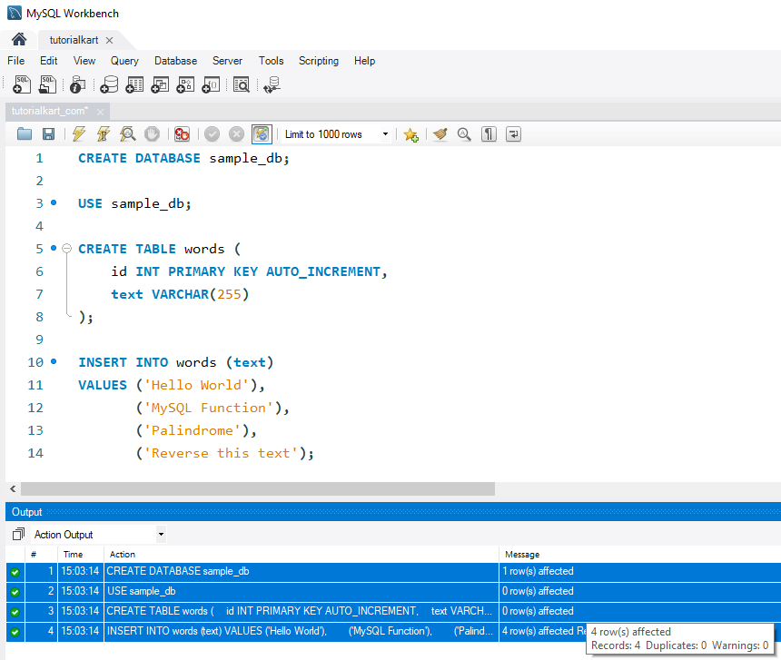 Reverse Strings in MySQL - Setup database for examples