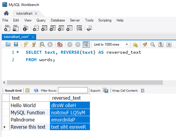 Reverse Strings in MySQL - Example - Reversing a Text Column