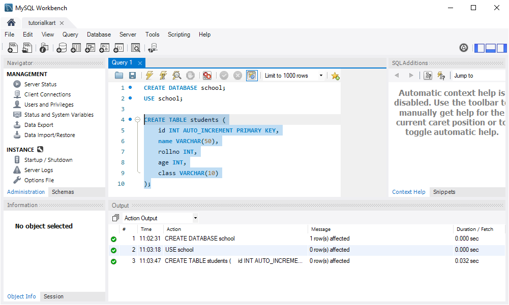 MySQL  - Create a Table