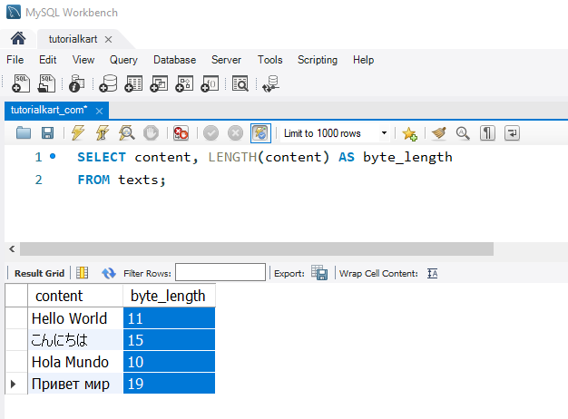 Find String Length in MySQL - Example - Finding Byte Length with LENGTH()