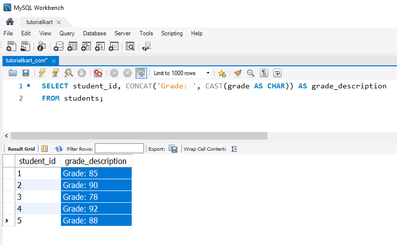 Using CONCAT() to Concatenate Text and Integer Values in MySQL