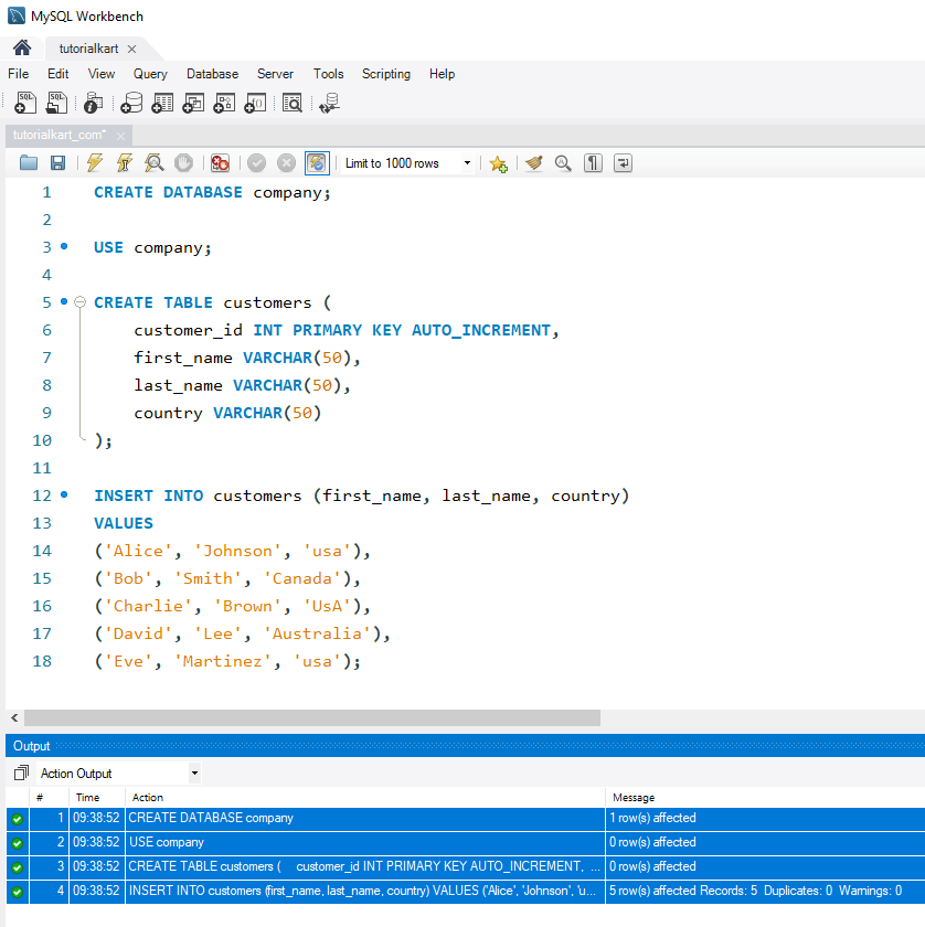 SQL UPPER() - Setup for examples