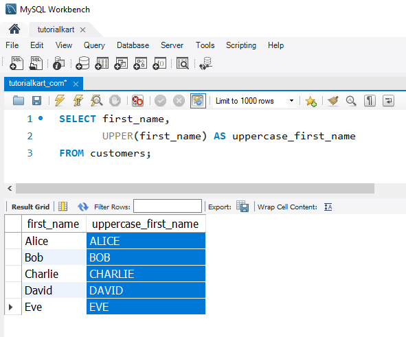 SQL UPPER() - Example - Converting First Names to Uppercase