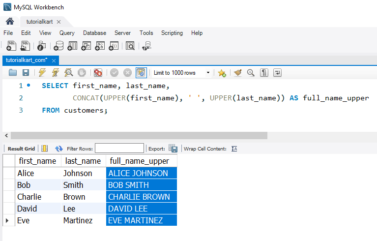 SQL UPPER() - Example - Creating Full Names in Uppercase